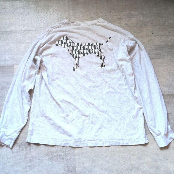 PINK Tops - Victoria 's Secret PINK Dog Long Sleeve T-SHIRT Size Large L Grey